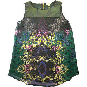 Bisou Bisou Womens M Sleeveless Tank Chiffon Top Coated Shoulder Blouse Shear